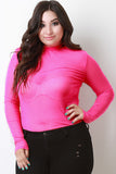 Semi-Sheer Mesh Mock Long Sleeve Bodysuit