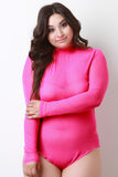 Semi-Sheer Mesh Mock Long Sleeve Bodysuit