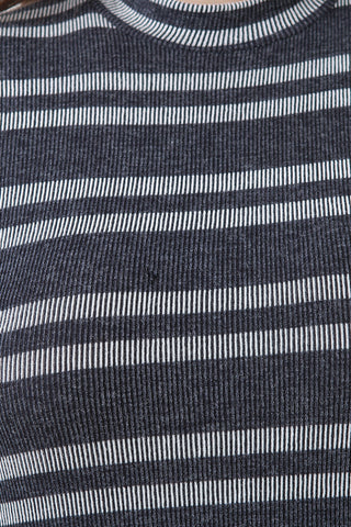 Striped Rib Knit Half Sleeve Bodycon Dress
