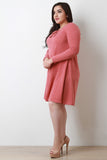 Lace Up V Neck Long Sleeve Sweater Dress
