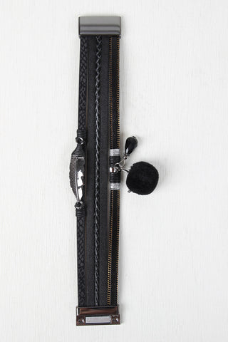 Vegan Leather Multi Band Cuff Bracelet
