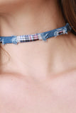 Distressed Denim and Plaid Choker