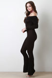 Long Sleeves Banded Off-The-Shoulder Bell Bottom Jumpsuit