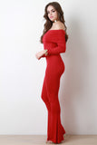 Long Sleeves Banded Off-The-Shoulder Bell Bottom Jumpsuit