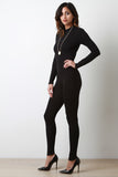 Mock Neck Exposed Back Zipper Jumpsuit