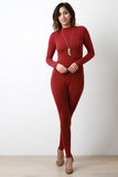 Mock Neck Exposed Back Zipper Jumpsuit