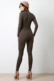 Mock Neck Exposed Back Zipper Jumpsuit
