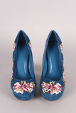 Shoe Republic LA Embroidered Floral Round Toe Platform Pump