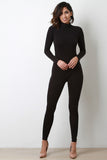 Jersey Knit Mock Neck Long Sleeve Jumpsuit