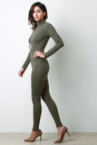 Jersey Knit Mock Neck Long Sleeve Jumpsuit