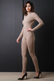 Jersey Knit Mock Neck Long Sleeve Jumpsuit