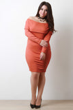 Ribbed Knit Off The Shoulder Bodycon Dress