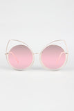 Wire Frame Cat Eye Mirrored Sunglasses