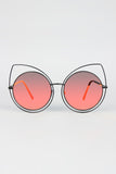 Wire Frame Cat Eye Mirrored Sunglasses