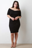 Half Sleeve Off The Shoulder Bodycon Midi Dress
