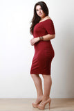 Half Sleeve Off The Shoulder Bodycon Midi Dress
