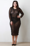 Semi Sheer Mesh Diamond Pattern Sequin Midi Skirt