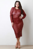 Semi Sheer Mesh Diamond Pattern Sequin Midi Skirt