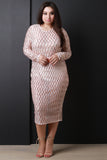Semi Sheer Mesh Diamond Pattern Sequin Midi Skirt