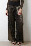 Metallic Accordion Pleated Wide Leg Pants