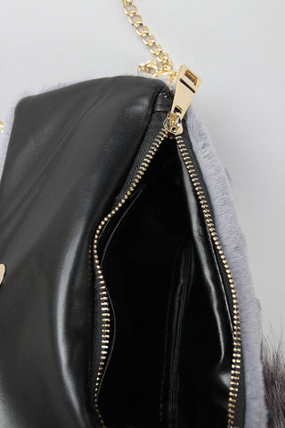 Faux Fur Fold Over Clutch