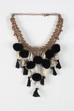 Pompom Cowries Shells Bib Necklace