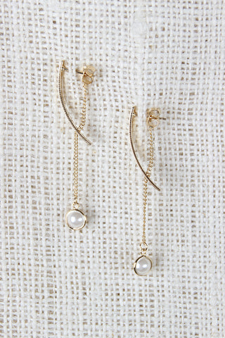 Curved Bar Faux Pearl Drop Earrings