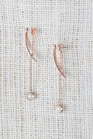 Curved Bar Faux Pearl Drop Earrings