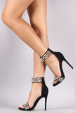 Suede Pearl And Stud Ankle Cuff Stiletto Heel