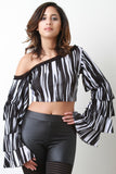 Tier Bell Sleeves One Shoulder Crop Top