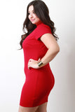 Lattice Yoke Mock Neck Bodycon Dress