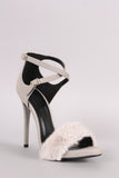 Qupid Nubuck Faux Fur Band Crisscross Ankle Strap Stiletto Heel