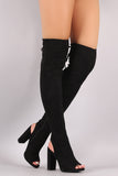 Delicious Suede Corset Lace Up Chunky Heeled Boots