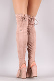 Delicious Suede Corset Lace Up Chunky Heeled Boots