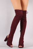 Delicious Suede Corset Lace Up Chunky Heeled Boots
