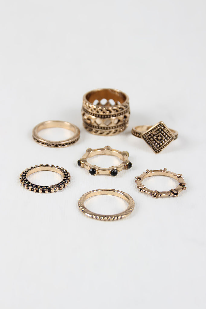 Lucky Seven Wide Etched Rings