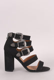 Qupid Etched Buckle Straps Chunky Heel