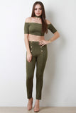 Faux Suede Double Button Pants