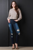 Distressed Long Sleeve Crop Sweater Top