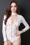 Floral Lace Mock Choker Bodysuit
