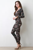 Camouflage Printed Long Sleeve Jumpsuit