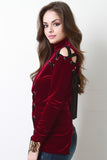 Soft Velvet Cold Shoulder Lace Up Top