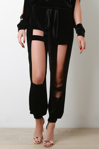 Smooth Velvet Cutout Jogger Pants