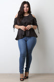 Suede Open Shoulder Lace Up Sleeve Top