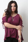 Suede Open Shoulder Lace Up Sleeve Top