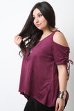 Suede Open Shoulder Lace Up Sleeve Top