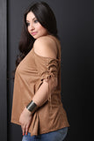 Suede Open Shoulder Lace Up Sleeve Top