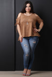 Suede Open Shoulder Lace Up Sleeve Top