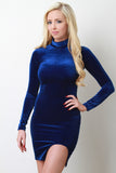 Long Sleeves Vent Slit Velvet Dress