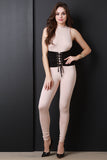 Stretch Knit Lace Up Corset Jumpsuit